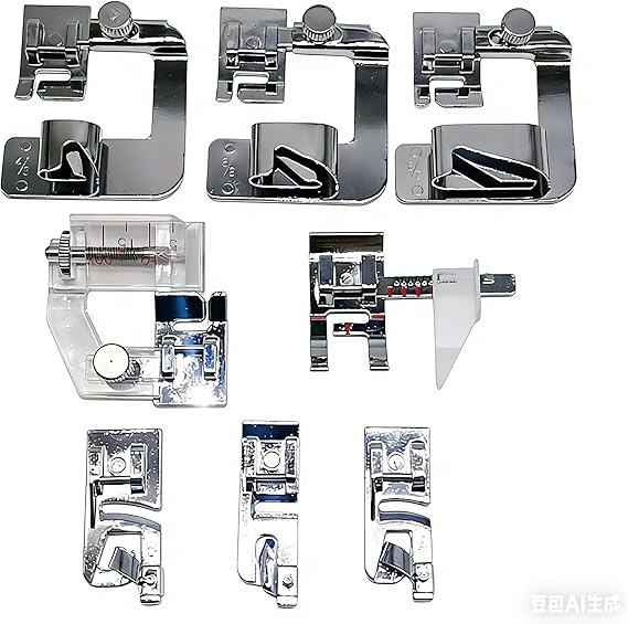 HONEYSEW Sewing Machine Presser Feet 3Pcs Rolled Hem Pressure Foot,3Pcs Narrow Rolled Hem Hemmer Presser Feet & Adjustable Guide Presser Foot, Bias Binder Foot Compatible with Singer,Brother,Juki,etc