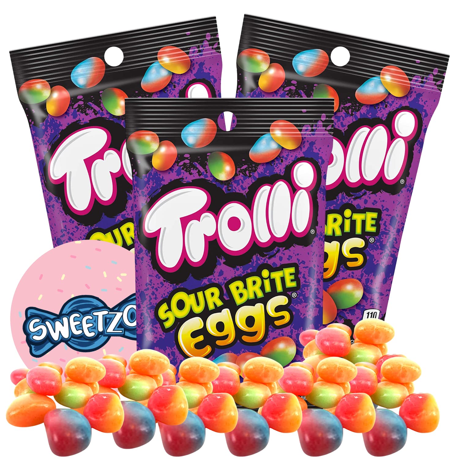 Trolli Sour Brite Eggs Chewy Gummy with Candy Shell, Unique Novelty Jelly Beans, Bulk Candies for Easter and Parties, Pack of 3, 4 Ounces