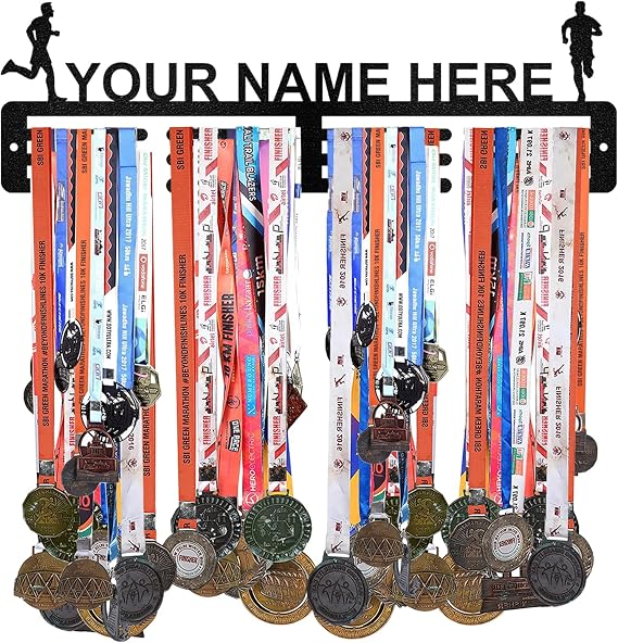 Personalized Medal Hanger Display | Medal Holder for Wall | Race Medal Display | Running Medal Hanger Display for Athletes | Holds Upto 60 Medals | Football, Basketball, Baseball, Soccer & More