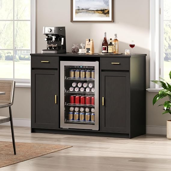 Herture Mini Fridge Cabinet,Coffee Bar Cabinet with Fridge Space