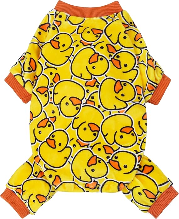 Fitwarm Funny Duck Dog Pajamas, Dog Winter Clothes for Small Dogs Girl, Lightweight Velvet Pet Jumpsuit, Cat Onesie, Yellow, Small