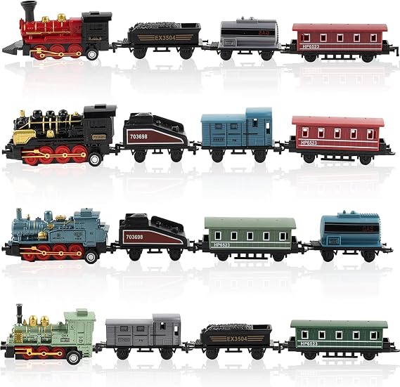 Exasinine 4 Sets Model Trains, Pull Back Steam Train Toys