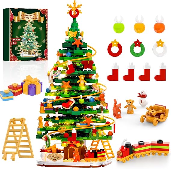 Christmas Tree Building Block Set with Light Kit, Building Toy Compatible with Christmas Sets, Xmas Tree Holiday Decoration for Kids Ages 8-14, Stocking Stuffer Gift for Boy Girl Adults (661PCS)