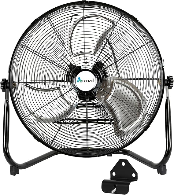 ACHAZEL 20" 3-Speed High Velocity Floor Fan, 4650 CFM, Heavy Duty Metal Industrial Shop Fan with Wall-Mount System, Ideal for Garage, Workshop & Commercial Use