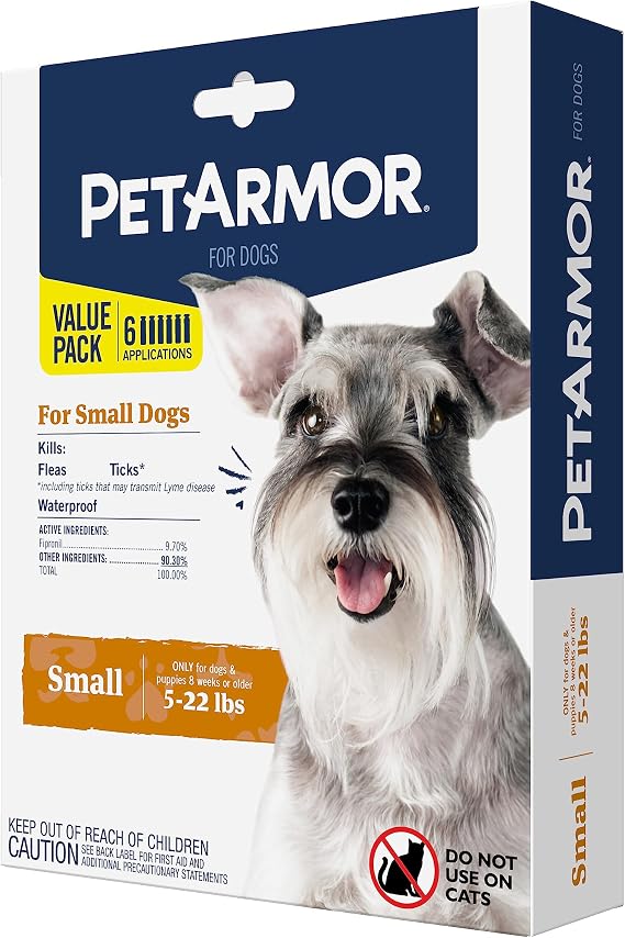 PetArmor Flea & Tick Topical Dogs 5-22 lbs, Fipronil, 6-Month | Ideal for Small Dogs 5-22 lbs; Kills Adult Fleas in 24-48 hrs; 6-month supply; Vet-Quality, No Rx Needed