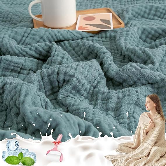 Montivo Muslin Blanket Summer Gentle Muslin Blanket 100% Muslin Cotton Lightweight Breathable Gentle Cooling Blankets for Sleeping Adults (A 130 x 150 cm)