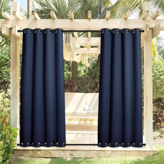 Weighted Outdoor Curtains Waterproof (Top & Bottom Grommet) Public Divider Privacy Windproof Blackout Thermal Outdoor Drape for Patio,Pergola,Porch (Navy,W 52" x L 84" (2 Panels))