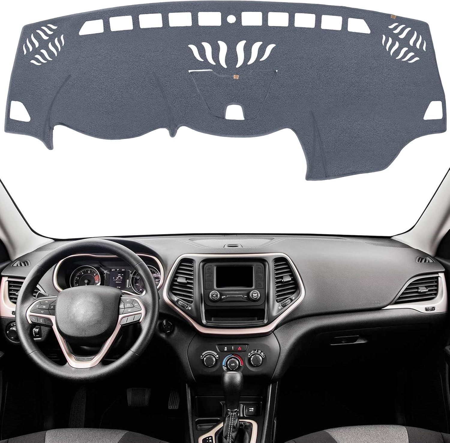 KEYOOG Dashboard Cover Dash Mat Fit for Je-ep Cherokee 2023-2014 Wo HUD Models,Doesnt Fit Grand Cherokee,Car Dash Board Mat Anti-Glare Carpet,Non-Slip Pad Sunshield Protector Grey