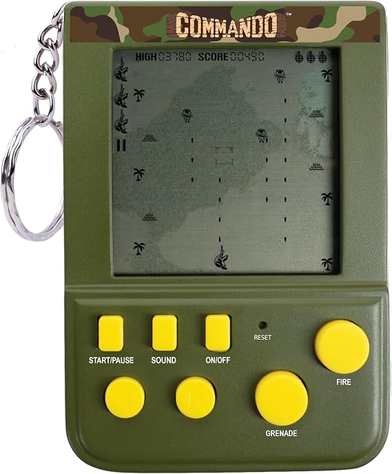 Commando Keyring Arcade Game, Multi-Level LCD Screen Handheld Mini Game Console, Retro Pocket Game Toy, Portable Keychain Arcade, Classic Electronic Game Gift Travel Toy Stocking Filler