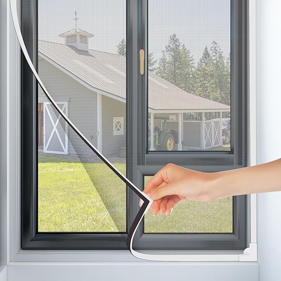 Magnetic Window Screen-DIY Adjustable Window Screen Anti Mosquito Screen Mesh for House Window Max 24''x32'' Fiberglass Screen Mesh White Frames Gray Net Easy Installation (24''x32'' (60 * 80cm))