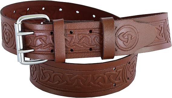 BBI LTD Scaffolding 2" Brown celtic Leather embossed Tool belt Utility Leather Kilt Belt (Brown)