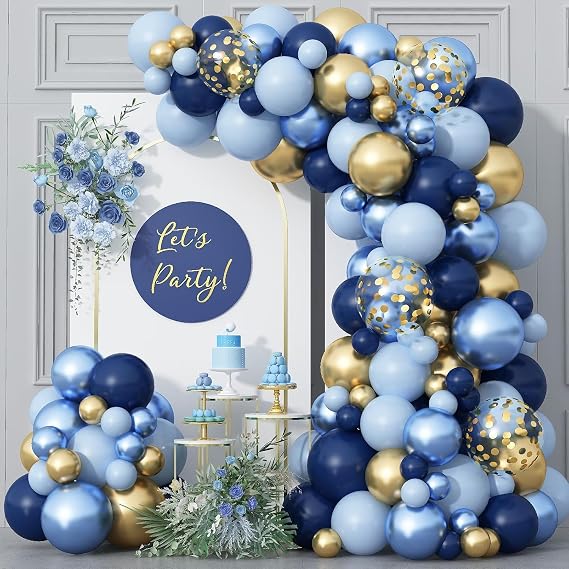 Blue Gold Balloons Garland Arch Kit, Man Birthday Graduation Party Balloons