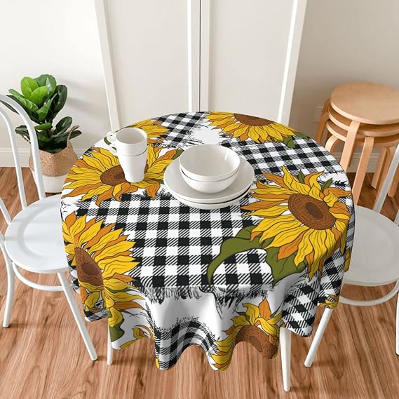 Sunflower Tablecloth,Sunflower Kitchen Decor,Round Tablecloth Spill Proof Table Cover, Table for Kitchen Dining Table, Parties and Camping 60 inch,2-03