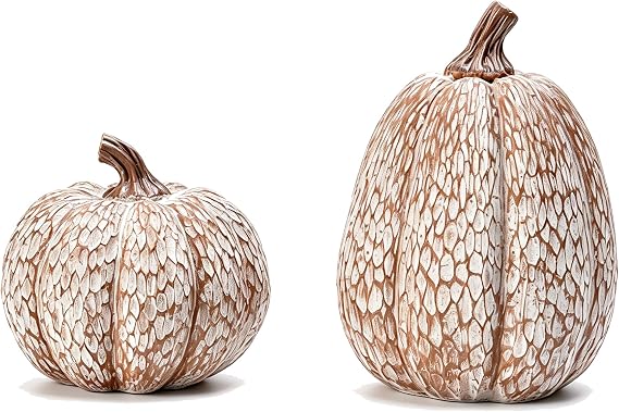 2Pcs Resin Pumpkin Figurines, Lattice Fall Thanksgiving Decor