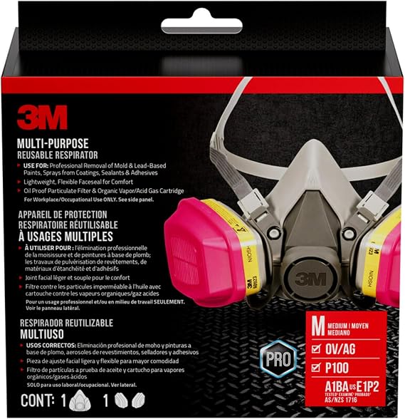 3M Multi-Purpose Reusable Respirator 62023, OV/AG/P100, Medium