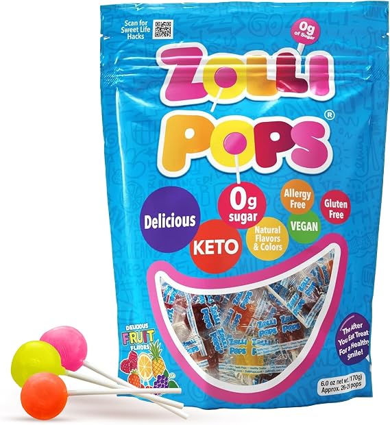 Zollipops Clean Teeth Assorted Flavours Lollipops 6oz (170ml) Anti Cavity Sugar-Free Sweets for Healthy Smile Great for Kids, Diabetics, Vegans and Keto Diets