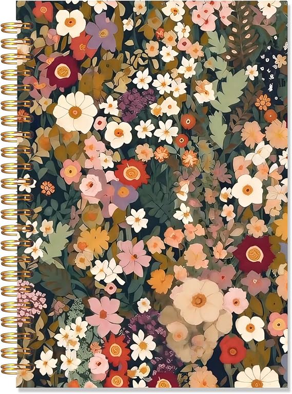 A5 Spiral Notebook Lined, Journal for Women Hardcover Vintage Flower Design for Women Men, Notebook for Work, School, Note Taking
