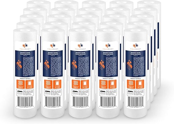 Aquaboon 5 Micron 10 x 2.5 Sediment Filter - Whole House Water Filter Replacement Compatible with Well Water Filters - P5, AP110, WHKF-GD05, 25-Pack