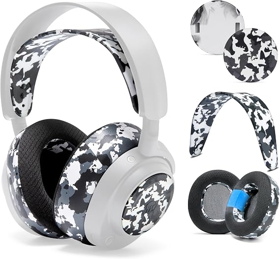 WC Arctis Nova Bundle Pack - Cooling Gel Earpads, Silicone Headband, and Side Speaker Plate Upgrade for Arctis Nova Pro Wireless by Wicked Cushions | Snow Camo