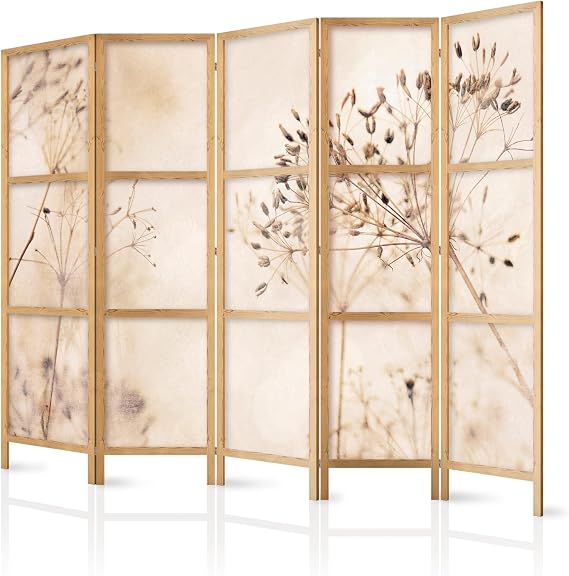 murando - Paravent Room Divider Wooden Plants 225 x 172 cm 5-Piece Modern