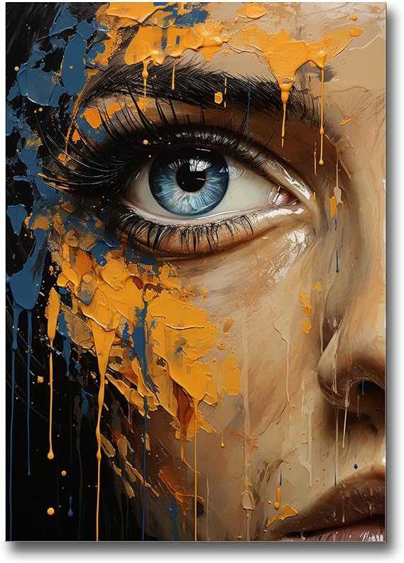 Woman With Blue Eeyes Poster Print, Colorful Woman Wall Art, Abstract Woman Painting, Modern Wall Decor, watercolor eyes wall art