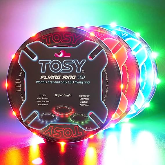 TOSY Flying Ring - 36 RGB Multicolor or 12 Monocolor LEDs, Super Bright, Lost Mode, Auto Light Up, Camping Essentials for Kid/Teen/Boy/Girl, Safe & Soft, Waterproof, Pool/Beach Games, Lightweight Toy