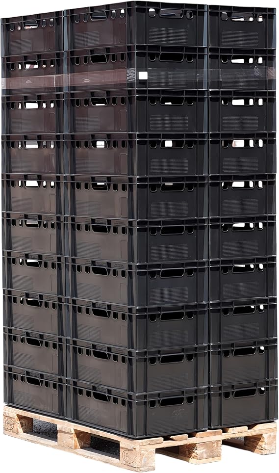 Pallet E2 Crates 60 x 40 x 20 cm Meat Box Storage Box Butcher Crate – Pack of 40 in Black
