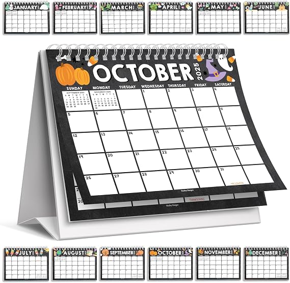 Hadley Designs Small Desk Calendar 2025-2026 Standing Flip 18-Month Flip Calendar for Desk, Ideal for Office, Home, Classroom Cute Monthly Designs, Compact & Sturdy (Doodle Chalk)