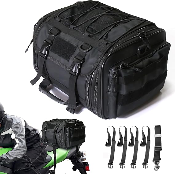 MZS Motorcycle Travel Luggage Bag, 22-27L Expandable Dual Use Storage Black