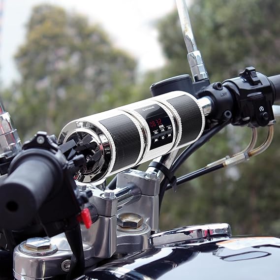 GoHawk Motorcycle Bluetooth Speakers - Waterproof Motorcycle Handlebar Speakers Sound System with FM Radio, AUX Input, USB Port | Compatible with ATV