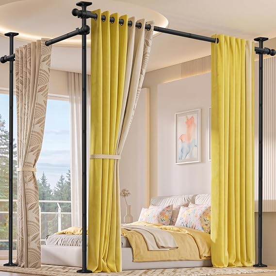 Extra Long Room Divider No Drilling Curtain Rod for Room Separation, Black