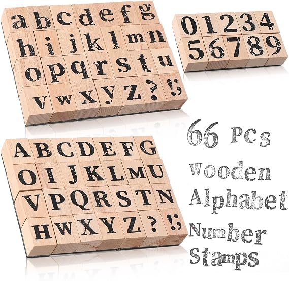 Marspark 66 Pcs Wooden Alphabet Number Stamp Small Letters for DIY