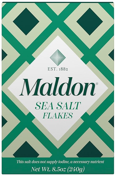 Maldon Salt, Sea Salt Flakes, 8.5 oz (240 g), Kosher, Natural, Unique Gourmet Pyramid Shaped Salt Flakes, Perfect for a Wide Range of Dishes, Hand-Harvested for Four Generations (Packaging May vary)