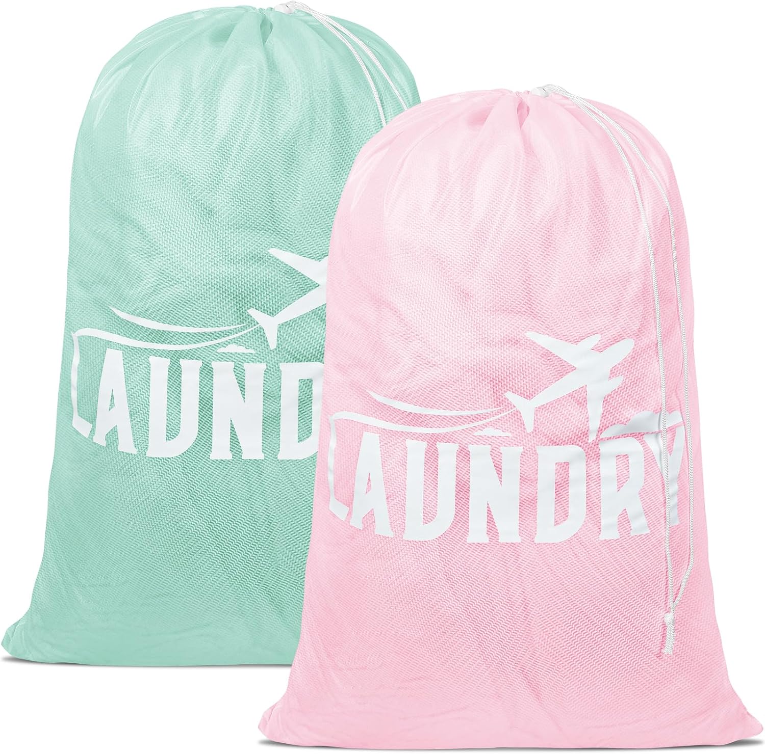 2 Pack Large Mesh Laundry Bag, Heavy Duty Laundry Bags with Drawstring, Laundry Hamper Liner, Machine Washable, for Travel, Storage, Sports, Dorms and Apartment Dwellers, 24 x 36 Inches PinkGreen