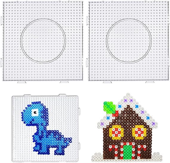4PCS 5mm Transparent Hama Beads Pegboard Set, Plastic Craft Boards for Kids DIY, Compatible with Perler Beads, Creative Templates for Handmade Art Projects