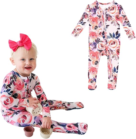 Posh Peanut Footie Pajamas for Baby Girls, Soft Viscose from Bamboo