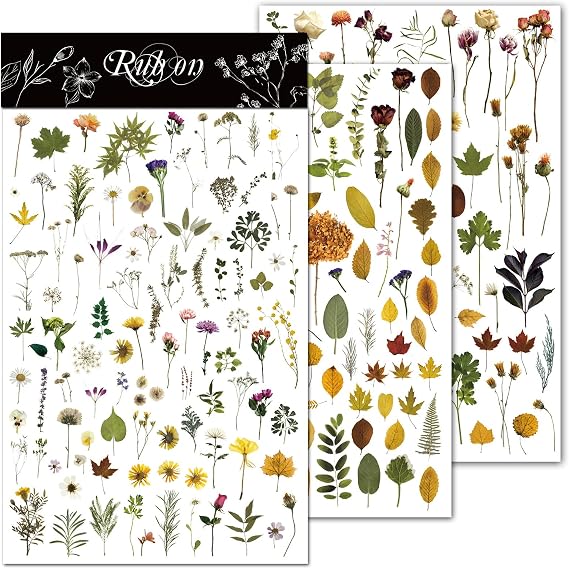 CATaireen Rub on Transfers for Crafts Vintage Scrapbooking Stickers Small Decals Adults Journaling DIY Supplies Use for Fabric Paper Wood Stone Canvas Acrylic Cloth (Dried Flower)