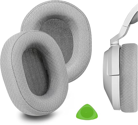 Geekria Comfort Mesh Fabric Replacement Ear Pads for Corsair HS65, HS55 Headphones Ear Cushions, Repair Parts (Grey)
