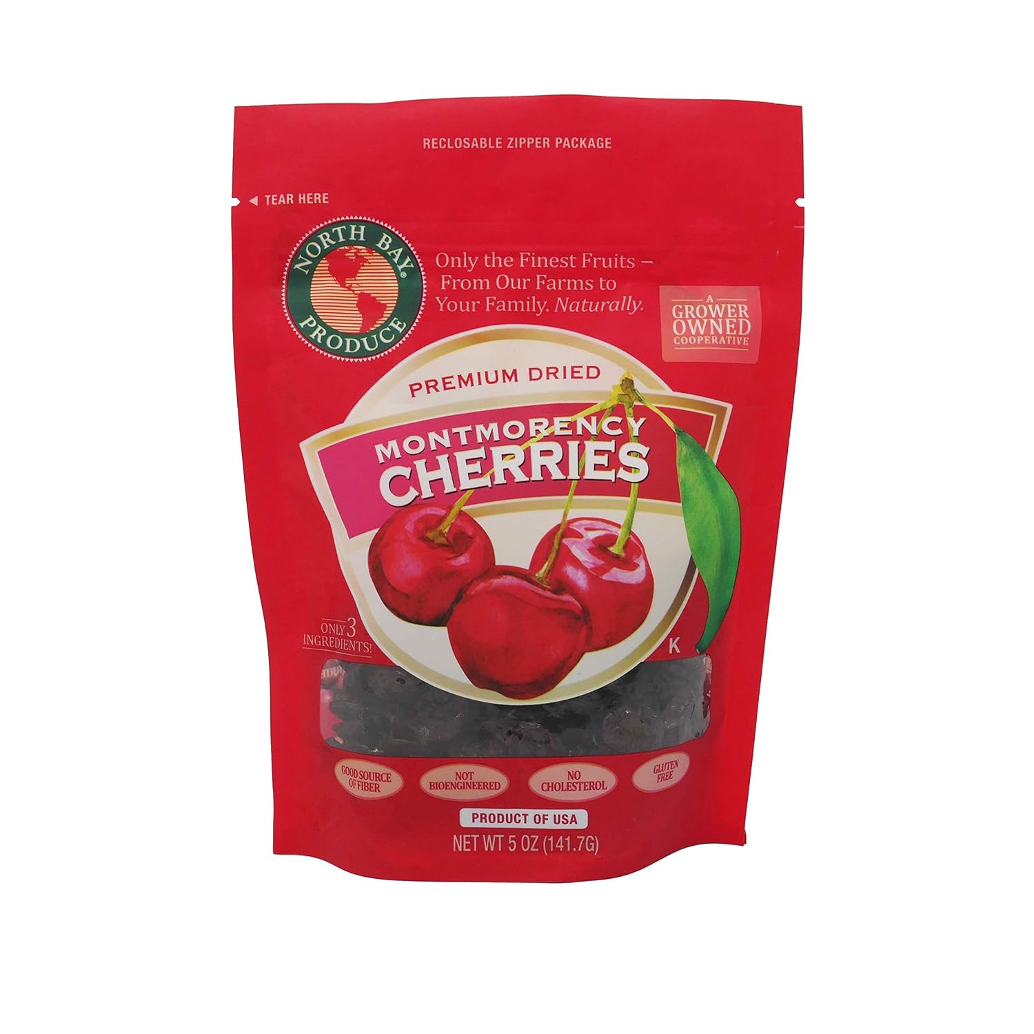 North Bay Produce - Dried Tart Cherries - Gluten Free, Vegan - Healthy Snacks for Kids and Adults - Resealable Bag, 5oz