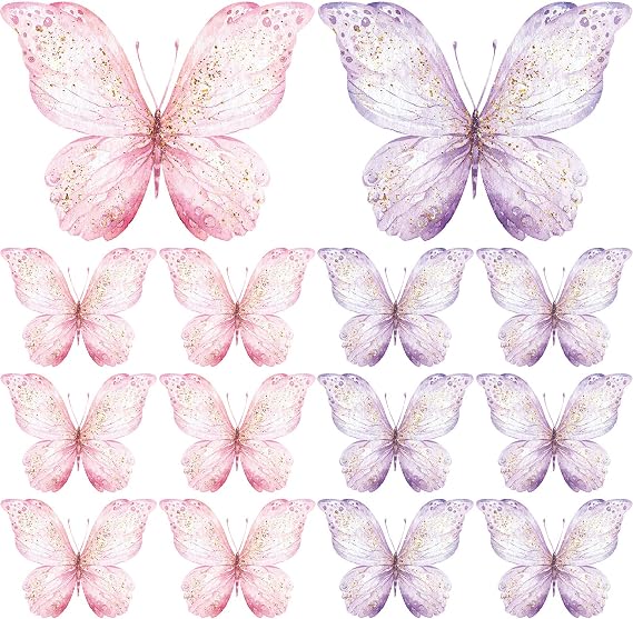 Wesiti 18 Pcs Butterfly Centerpiece for Table Pastel Butterfly Decoration | 3D Realistic Hanging, Butterfly Baby Shower Party Decorations, Pink Purple Tabletop Decor for Summer Garden Birthday Wedding