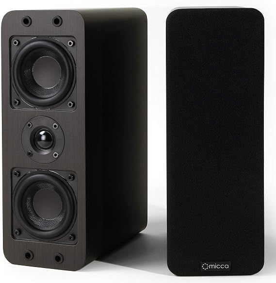 Micca OoO Slim Passive Bookshelf Speakers Home Theater, Stereo Pair, Walnut