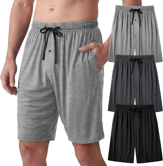 IGOLUMON Mens Pajama Shorts 3-Pack, Soft Bamboo Rayon Sleep Shorts for Men