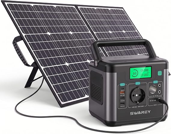 Tragbare Powerstation 222Wh mit 100W Solarpanel 300W (600W Spitze) AC Ausgang 65W USB-C Anschluss Solargenerator für Camping Reisen Wohnmobil Notfall