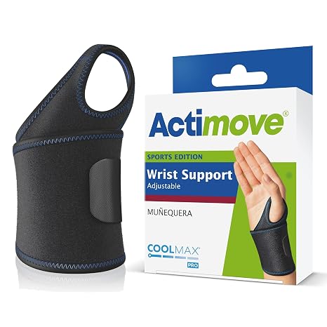 Actimove Sports Edition Wrist Support Adjustable with COOLMAX AIR Technology - For Pain Management of Weak, Injured or Sprained Wrists - Left/Right Wear - Black, Universal Size