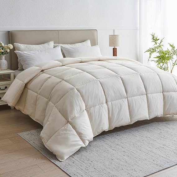 puredown Goose Feather Down Fiber Comforter Twin Size - 100% Organic Cotton Cover All Season Duvet Insert, Breathable Fluffy Warmth Hotel Luxury Bedding Comforter (68"x90")