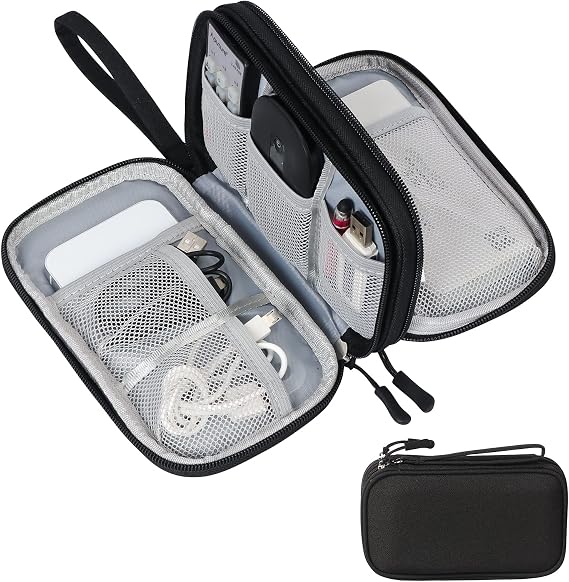 Skycase Electronic Organizer Travel Case - Waterproof Travel Cord Pouches for Organization, Cable Organizer, All-in-One Double Layers Storage Bag for Accessories, Charger, Cable, Black - Medium