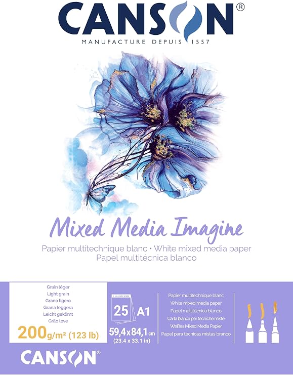 Canson Imagine Mixed Media 200gsm Paper, Natural White, A1 pad Including 25 Sheets