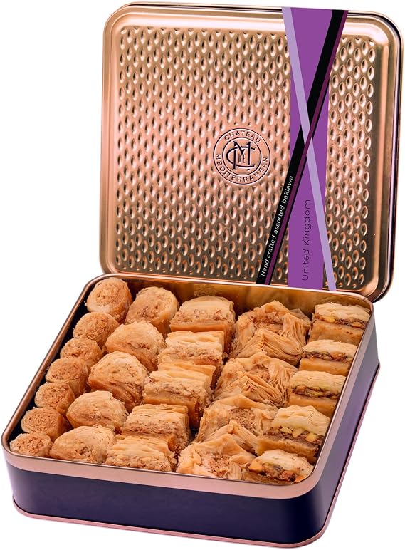 Baklava Baklawa Gift Tin, Lebanese Assorted Nut Filo Pastry, 30 Pieces 500g