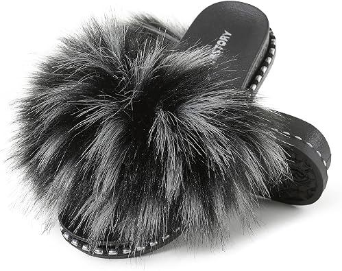 Fur Slippers Furry Fuzzy Slides Platform Sandals Open Toe Fluffy Slides Feather Sandals Fur Slip On Shoes for Women