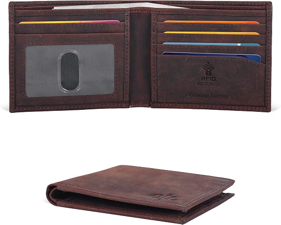 Slim Bifold Leather Wallet for Men - RFID Card Holder Ultra Thin Gift Ideas